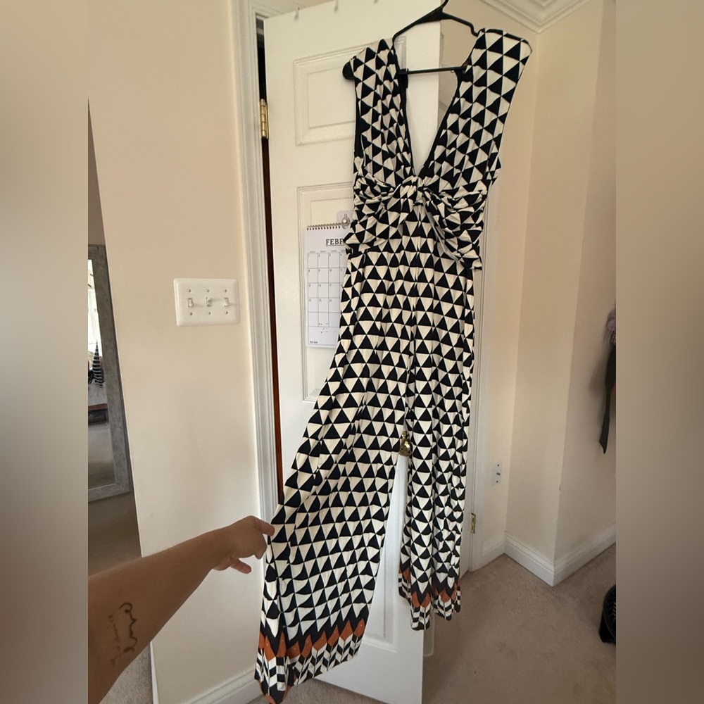 Black & White Geometric Wide-Leg Jumpsuit